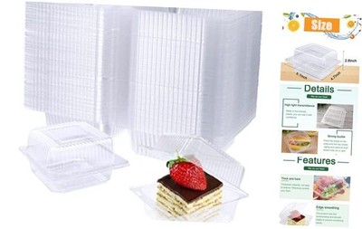 100 Pack Clear Plastic Square Hinged Food Container,Disposable Plastic 100PCS