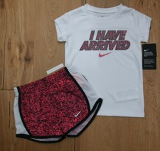 Nike Girl 2 Piece Top Shorts Set White, Fuchsia Black I have Arrived