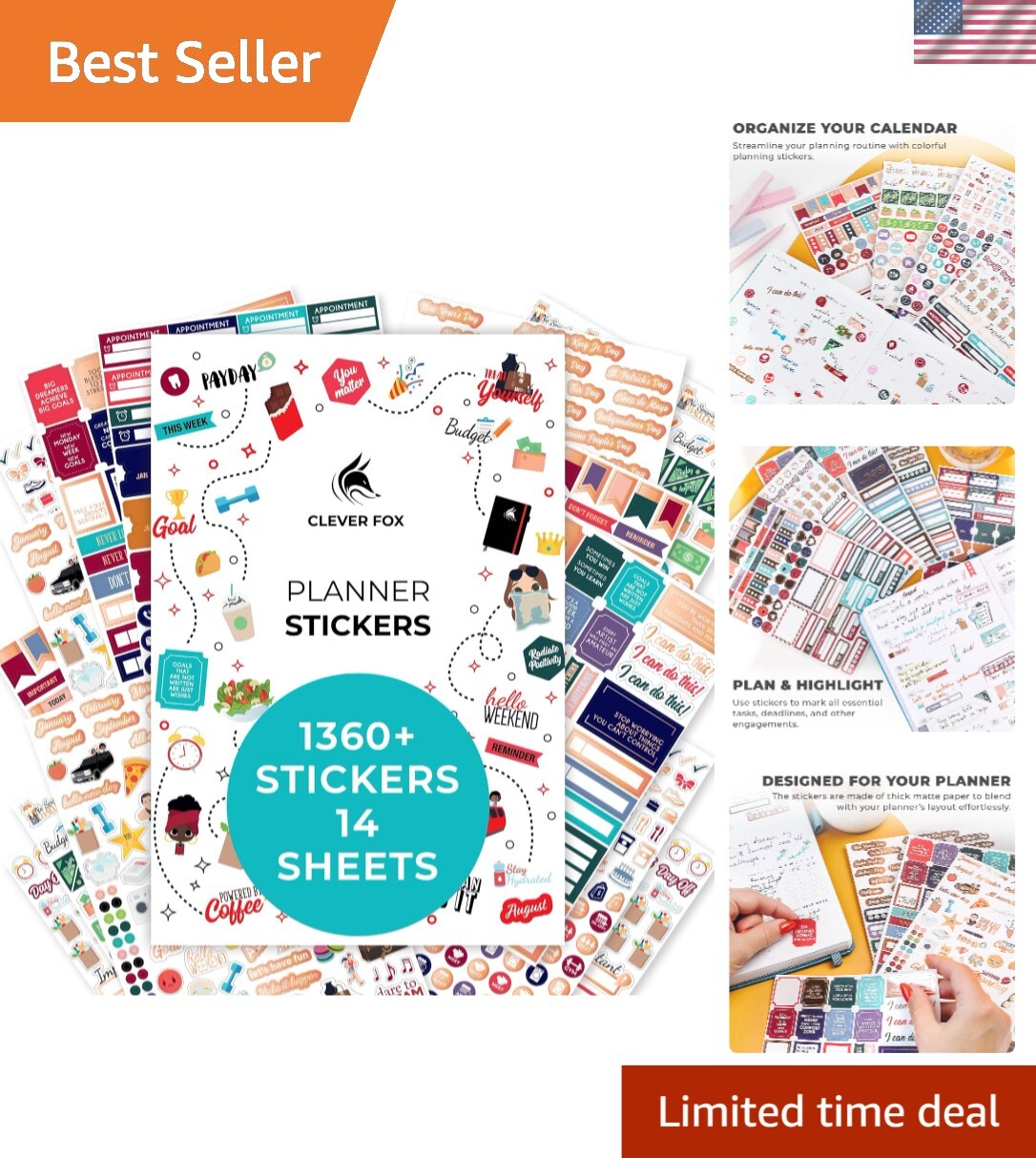 Planner Stickers – Monthly, Weekly & Daily Planner Stickers 14 Sheets Set of ...-image