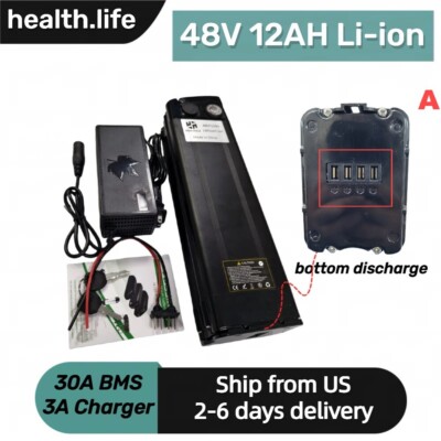 48V 12Ah EBIKE Battery Lithium Ion 30A BMS Electric Bicycle li-ion Bottom Plugs