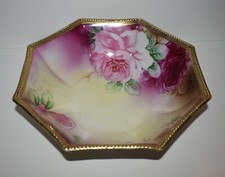 Antik Nippon Porzellan Schale Rosen Handbemalt Gold Rand