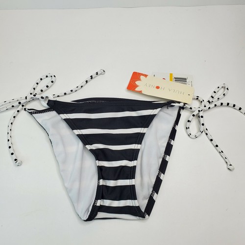 Hula Honey Damen String Bikini Unterteil Streifen Polka Dots Schwarz MEHRERE GRÖßEN