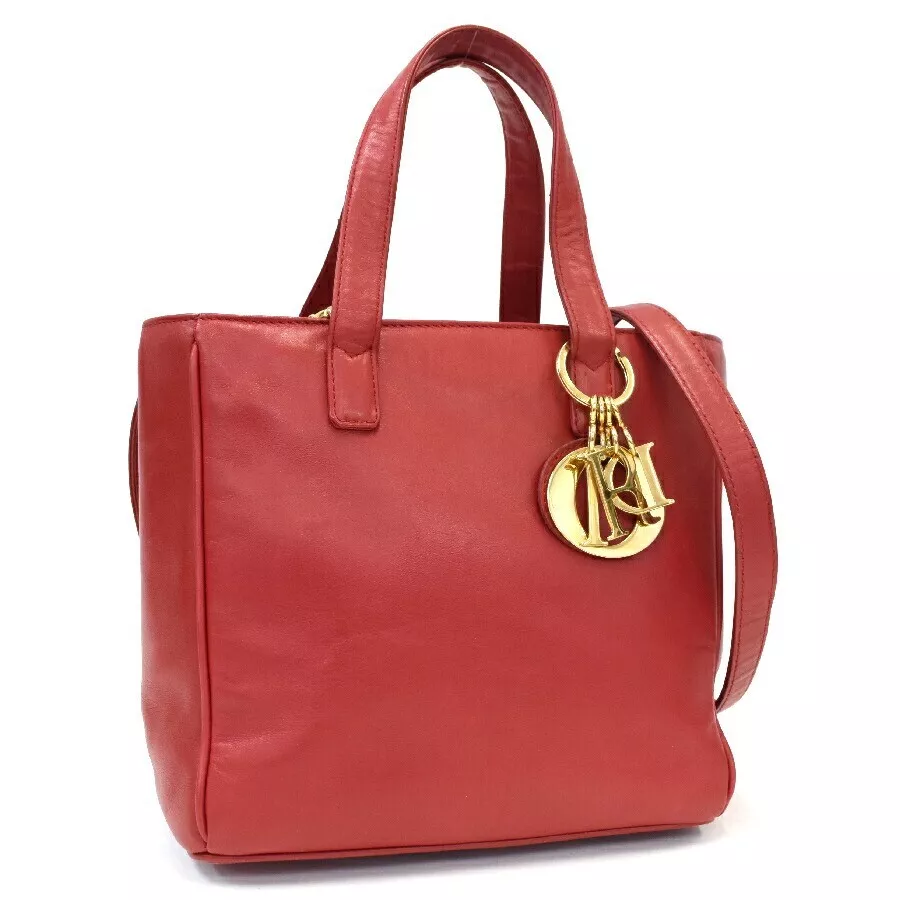 Sac bandoulière fourre tout Christian Dior 2 voies cuir rouge or quincaillerie femme