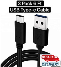 3-PK 6FT USB C Type-C Cable Fast Charger Type C Data Sync Charging Cable Cord BK