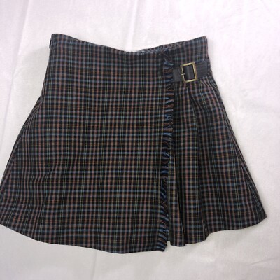 Zara Pleated Kilted Multi Color Plaid Buckle Winter Wrap Style Skirt