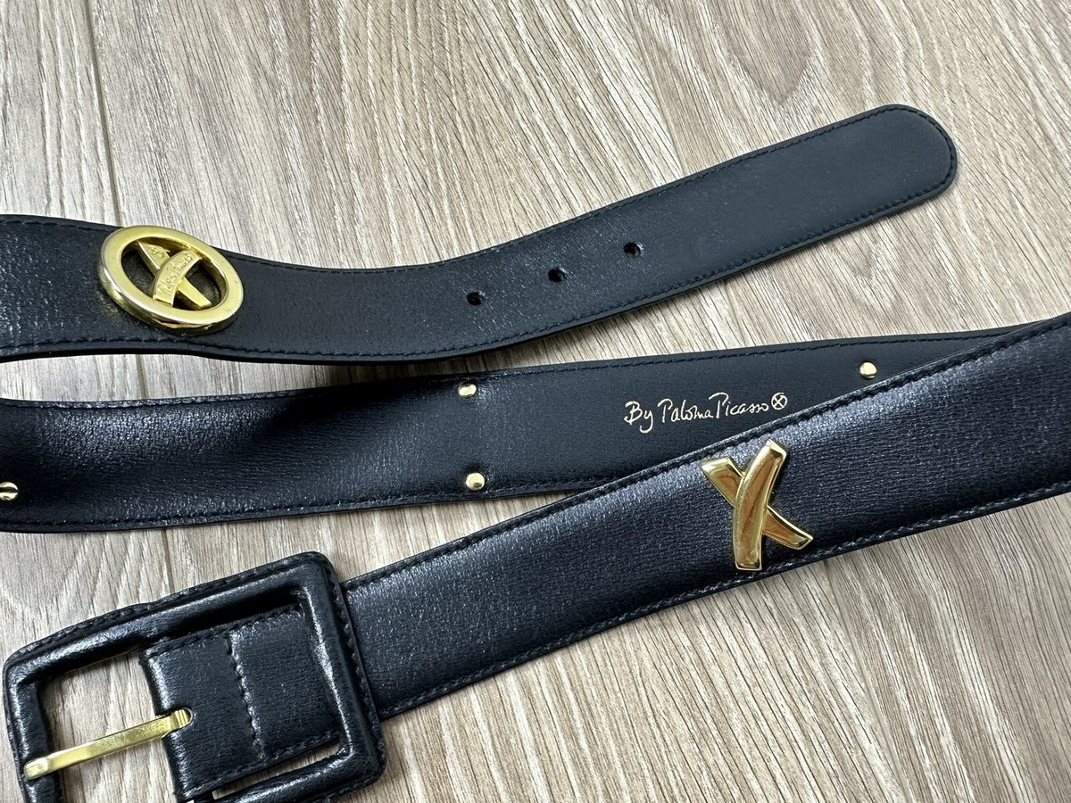 小物 Paloma Classic Belt VINTAGE 80's RARE PALOMA PICASSSO GOLD TONE XOX Logo Black