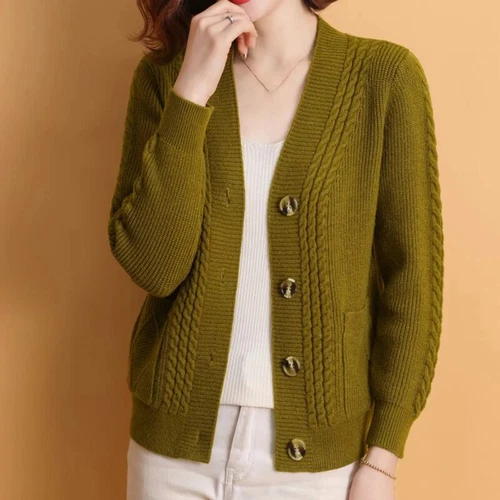 Cárdigan tejido de gran tamaño para mujer suelto informal cuello en V tejido suéter abrigos chaquetas - Imagen 19 de 29