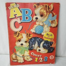 Vintage 40s ABC Coloring Book Dogs Cats Nursery Decor Used Merrill Co Chicago