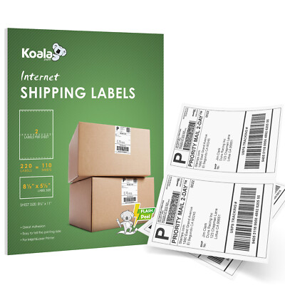 Koala 220 Shipping Label Half Sheet Self Adhesive 2 Per Sheet 8.5 x 5.5 US Stock