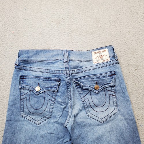 Jeans True Religion Ricki donna taglia 29 blu navy gamba dritta vestibilità rilassata orlo sfilacciato - Foto 8 di 9