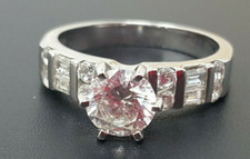 Vintage White Crystal Sterling silver Wedding Engagement band Ring size 8