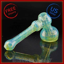 6 in Handmade Thick Green Swirl Hammer Bubbler Tobacco Smoking Bowl Glass Pipes