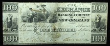 1836 $100 Exchange & Banking Company of New Orleans Obsolete Scarce - Very Fine