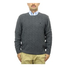 Polo Ralph Lauren Crewneck Wool Cashmere Blend Cable-Knit Sweater w/pony - Grey
