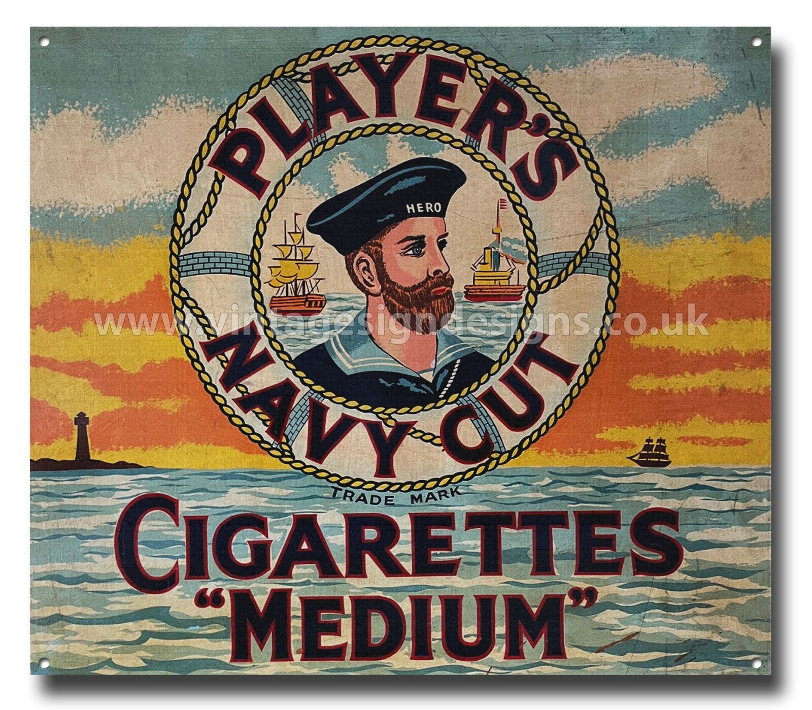 PLAYER'S NAVY CUT CIGARETTES "MEDIUM" REPRODUCTION METAL SIGN. MANCAVE-PUB-HOME.