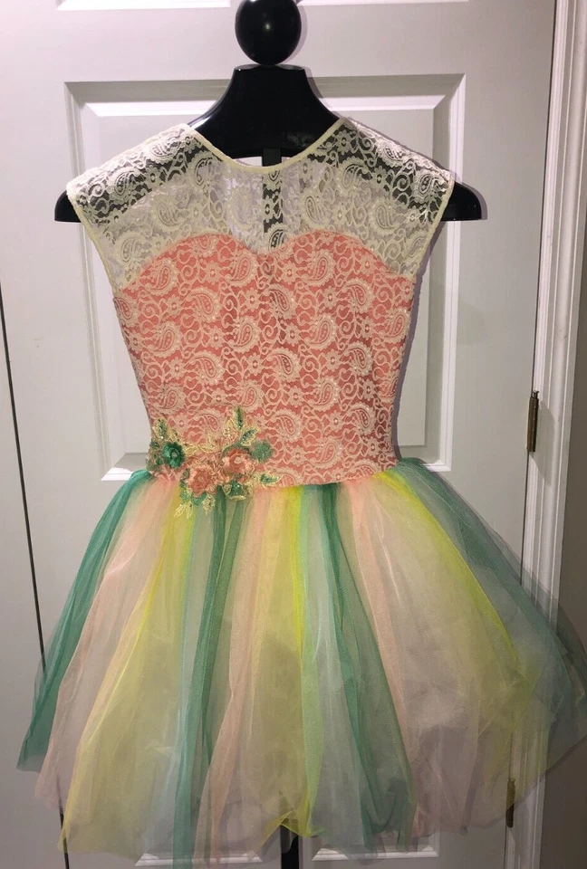Disfraz Mujer Pequeño 4-6 Bailarina Tutú Vestido Cortina Llamar Encaje Flores Elegante Foto 3 de 4