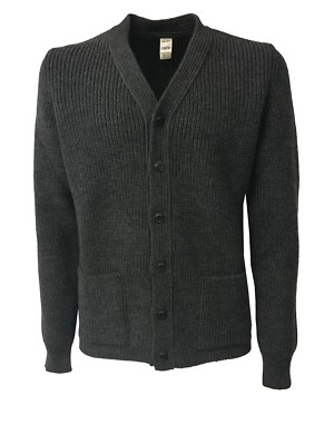 GRP Strickjacke Herren Coste Englische Mit Taschen Grau 100% Wolle