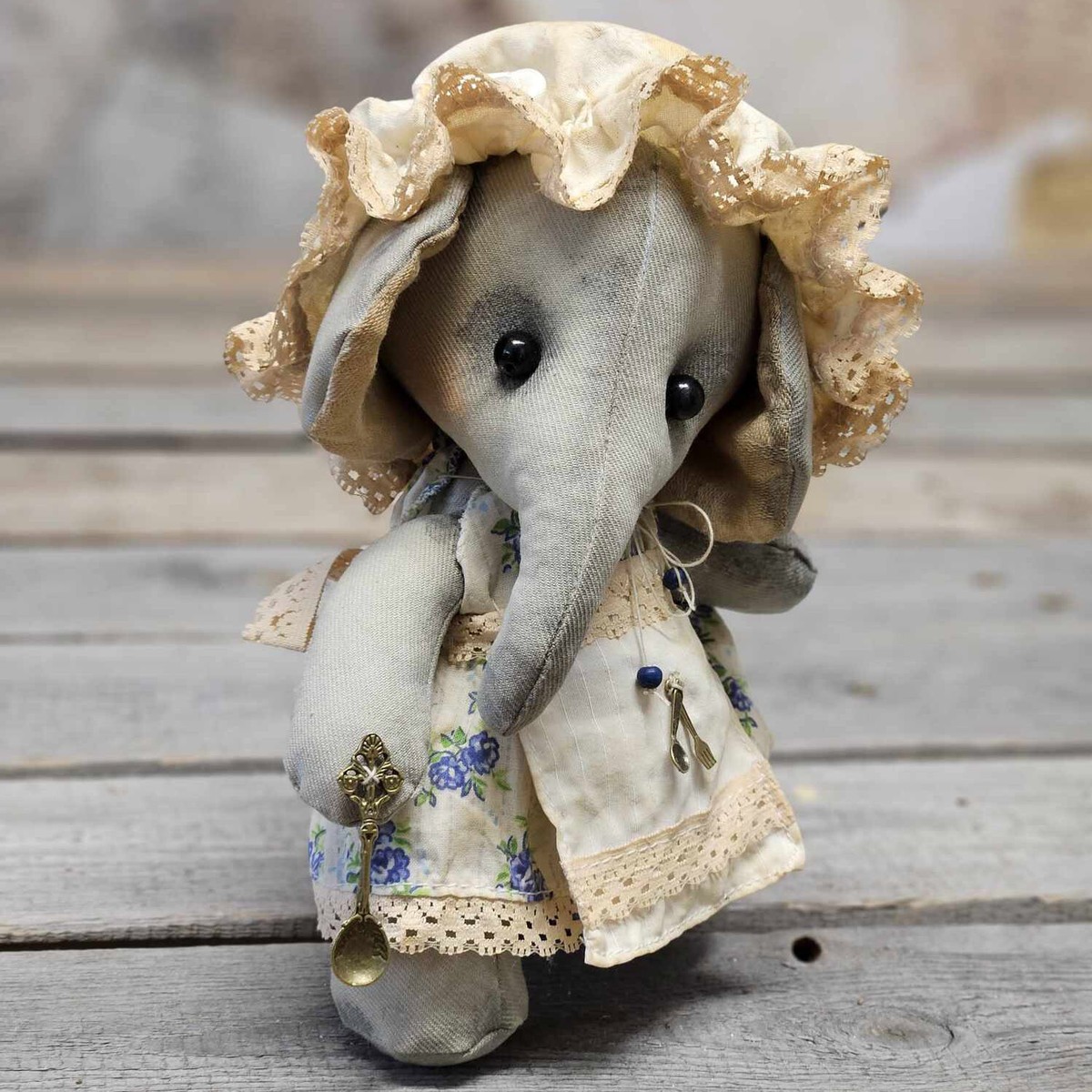 Vintage Design Fabric Elephant 25cm Elephant Decorative Wildlife Shabby  Handmade