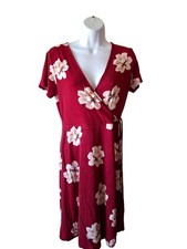 Old Navy Womens Wrap Dress S Red Floral Short Sleeve Rayon Coconut Girl Tropical