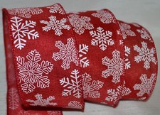 Wired Ribbon Christmas White Snowflake Holiday Red 2.5" Gift Wreath Bow
