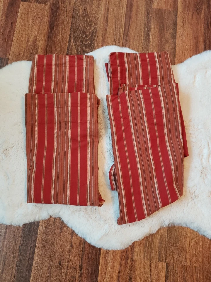 Park Designs Set Of 2 100% Cotton Curtains Striped Red Brown Beige 66x33 - Image 2 of 4
