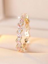 Gold  Pink Cubic Zirconia Stackable Ring Size 6 7 8 9 10