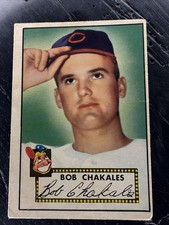 BOB CHAKALES 1952 TOPPS BASEBALL #120 ROOKIE CARD RC EX NO CREASES CLEVELAND . rookie card picture