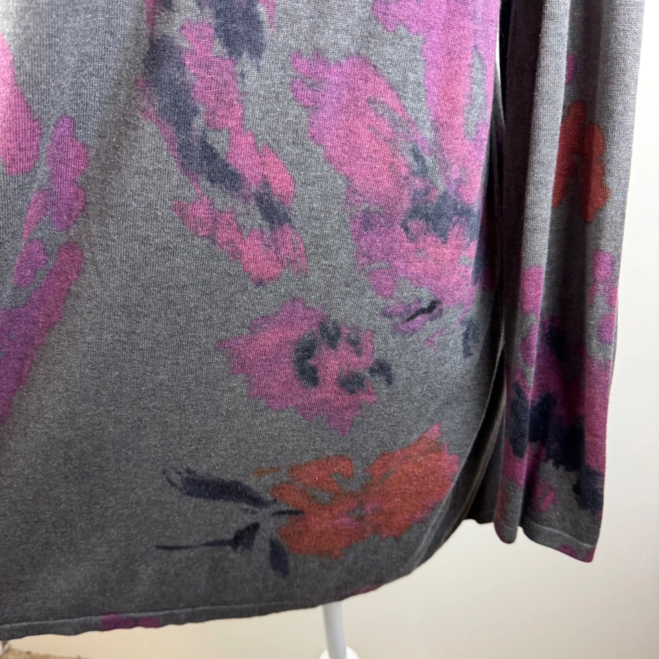 Cárdigan Floral Jill Talla Mediana Gris Frente Abierto Seda Algodón Capas Cachemira Foto 3 de 4