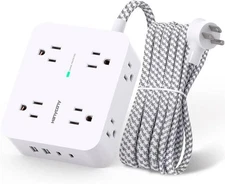 HANYCONY Surge Protector Power Strip – 8 Outlets 4 USB (2 USB-C) Ports, 5FT