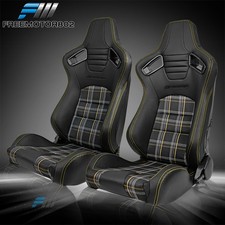 Adjust Universal Racing Seat Black Pucarbon Leather Yellow Plaiddual Slider