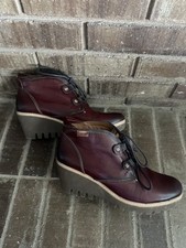 Pikolinos Maple Burgundy Leather Wedge Booties Artisan Detail NWOB EU 39 Boho
