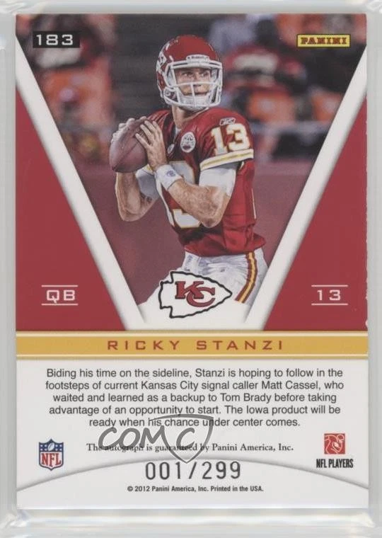 2011 Totally Certified Freshman Phenoms Blue /299 Ricky Stanzi Rookie Auto RC - Image 2 of 2