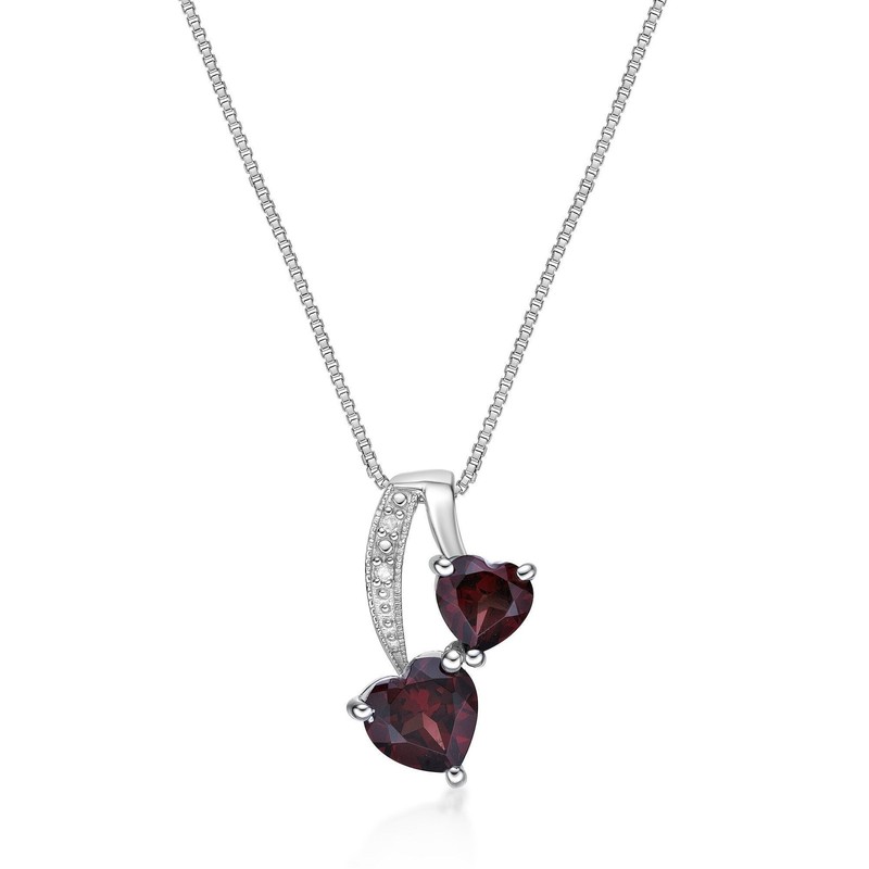 1.30 Ct Heart Red Garnet Diamond Sterling Silver Pendant 18" Chain