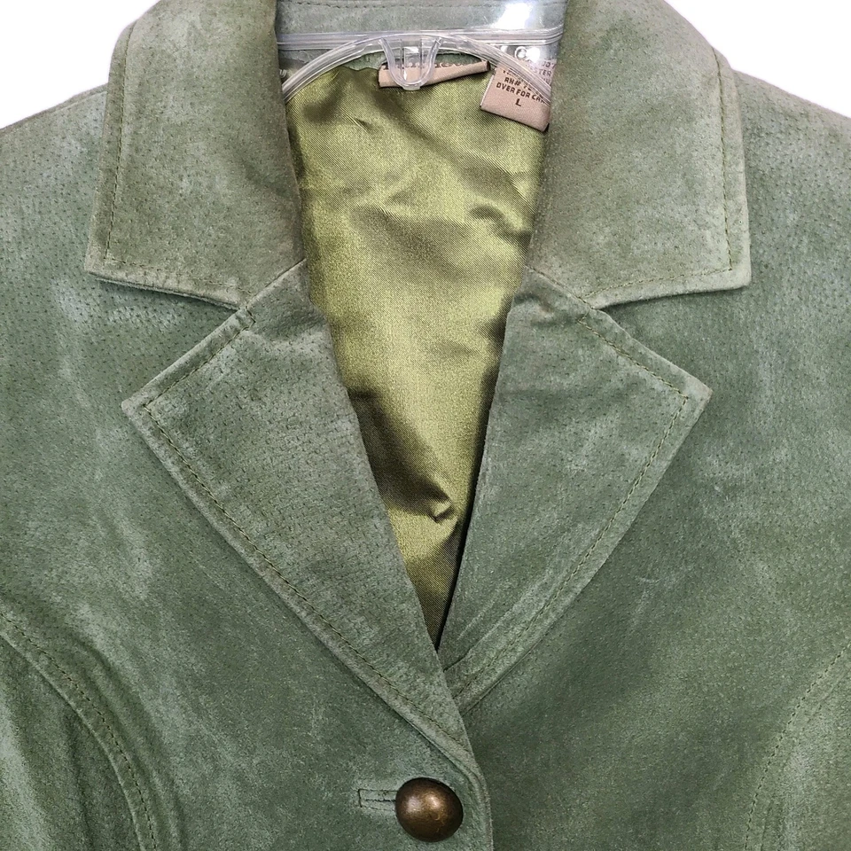 Chaqueta Blazer Ruffhewn Verde Salvia 100% Cuero Cierre 3 Botones Talla L Foto 2 de 4