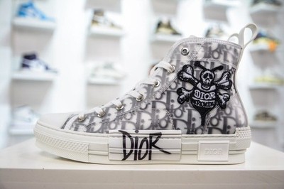Authentic Dior B23 High Top Oblique Sneakers EU 44 White Made Italy Appliqué