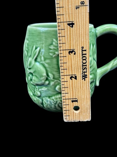 Bordallo Pinheiro Green Embossed Rabbit Mug Coffee Majolica Portagul Set of 3 - Picture 18 of 19