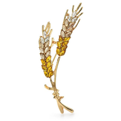 Thanksgiving Harvest Wheat Ear Brooch Pin Gold Yellow Crystal Fall Jewelry Gift