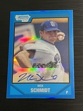 2007 BOWMAN CHROME DRAFT BLUE REFRACTOR NICK SCHMIDT AUTO RC BDPP121 ROOKIE /150