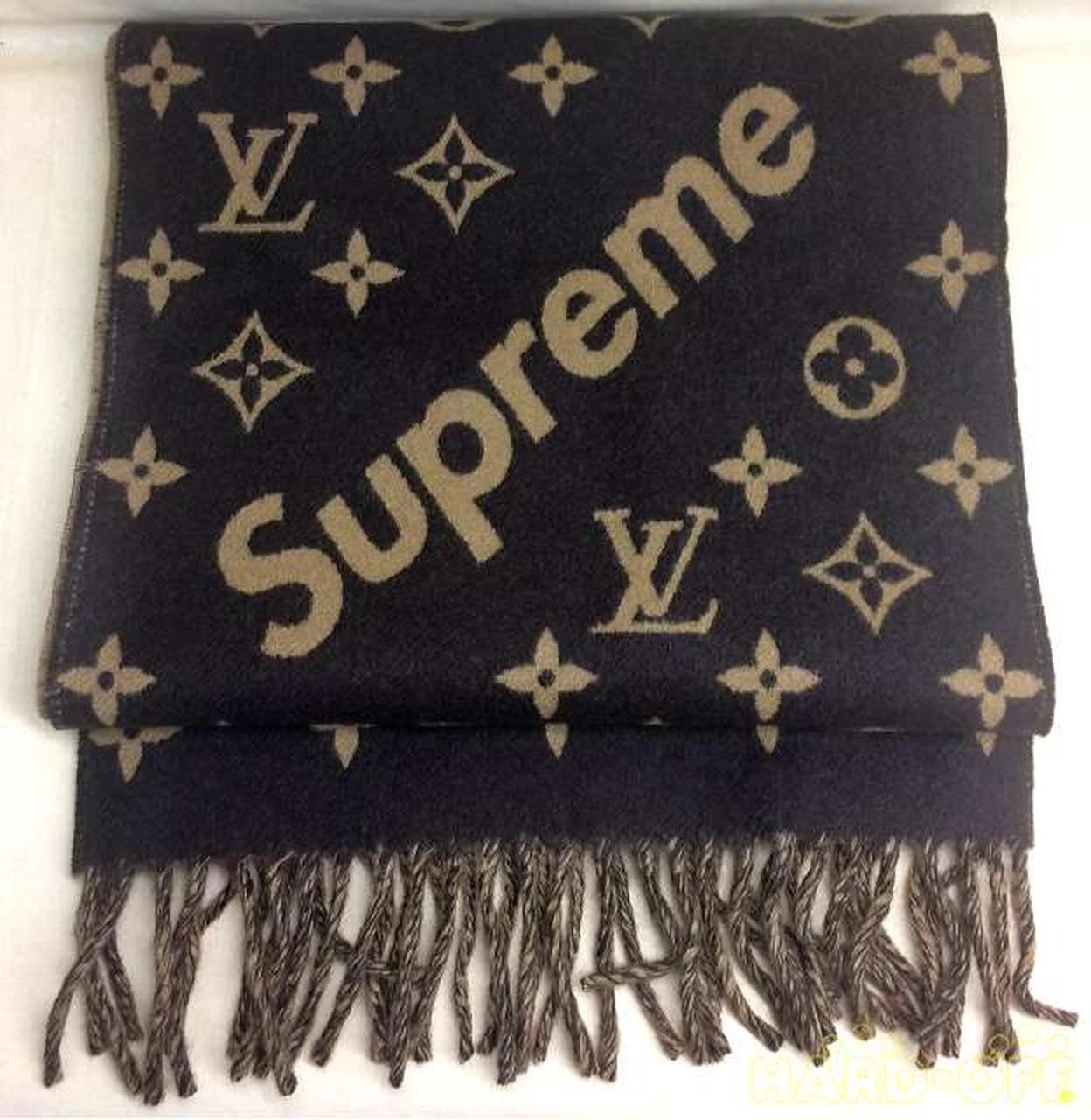 LOUIS VUITTON SUPREME Collaboration Scarf MP1891 Logo Wool Cashmere Rectangle