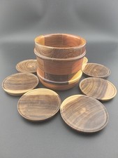 VTG COASTERS Set of 7 Wooden W/Holder Different Inlaid Woods Handmade Beautiful!