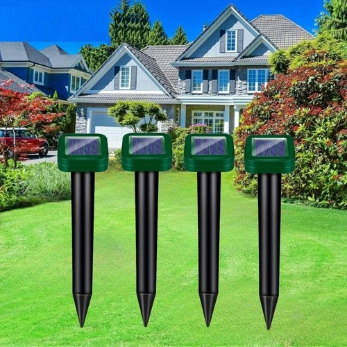 4 Pack Solar Powered Animal Repellent Stakes Waterproof Ultrasonic Sonic Spikes