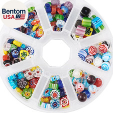 180Pcs Handmade Lampwork Millefiori Glass Beads Mixed Colors Loose Spacer Beads