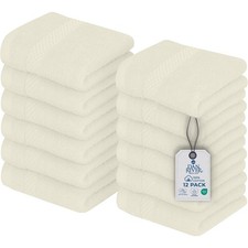 12-Pack Ivory Face Towels, 100 Cotton Washcloths, 550 GSM, 12x12 Inch, Soft