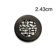 CHANEL vintage logo dark brown wood x silver button 24mm x 1