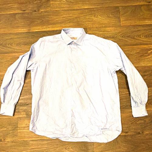 Canali, Canali Blue White Check Men Cotton Dress Shirt 18 46 Regular Fit 32/33