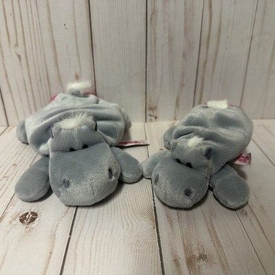 Nici Hippo Plush Beanbag Gray Pink Heart Bottom 6 and 4 Inch Size