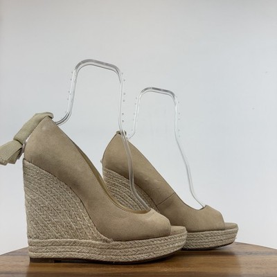 New Womens Jessica Simpson Zavida Beige Ankle Tie Platform Wedges Size 11 M NWOB
