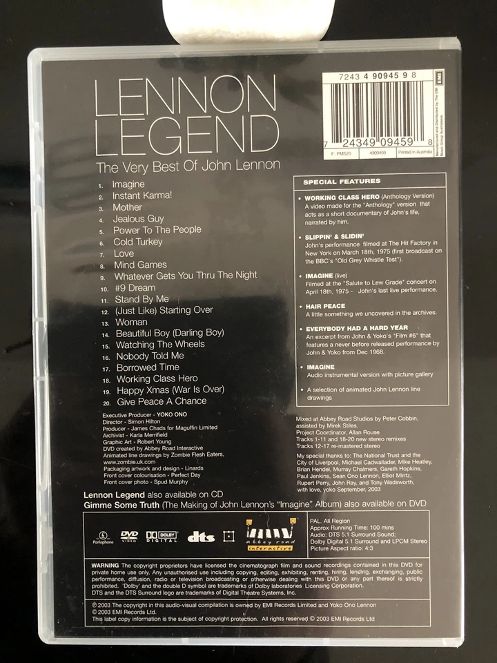 dvds Lennon Legend The Very Best Of John Lennon Abbey Rd 2003 Reg 0 100’ L/New - Image 2 of 4