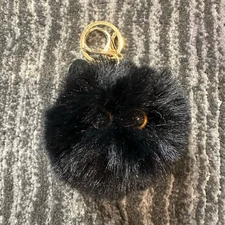 Black Cat Fluffy Keychain Key Holder Pom Pom Fur Bag Charm w/Ears Cat Lady Gift