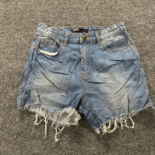 BDG Denim Shorts Womens Size 29 Blue High Rise Raw Hem Frayed Casual Stretch